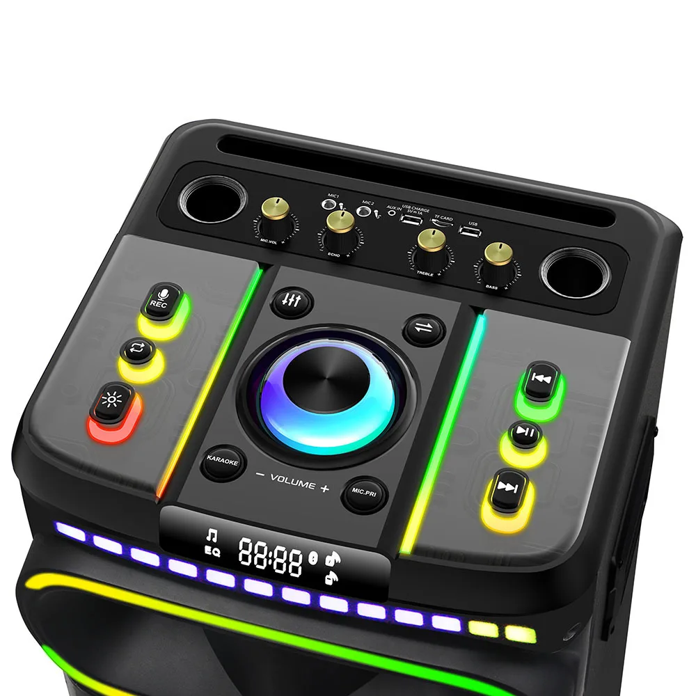 12-Inch Dual For Bluetooth Speakers RGB Color Lights Wireless Microphone Portable Square Dance Card Slot Speaker RGB