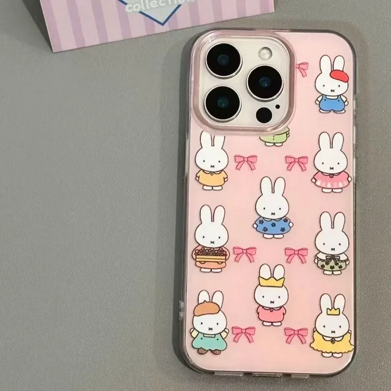 New Kawaii Miffy Mobile Phone Case Foundation Make-up Floral Miffy Soft Case for IPhone17 16 15 14 13 11 Pro Max Air