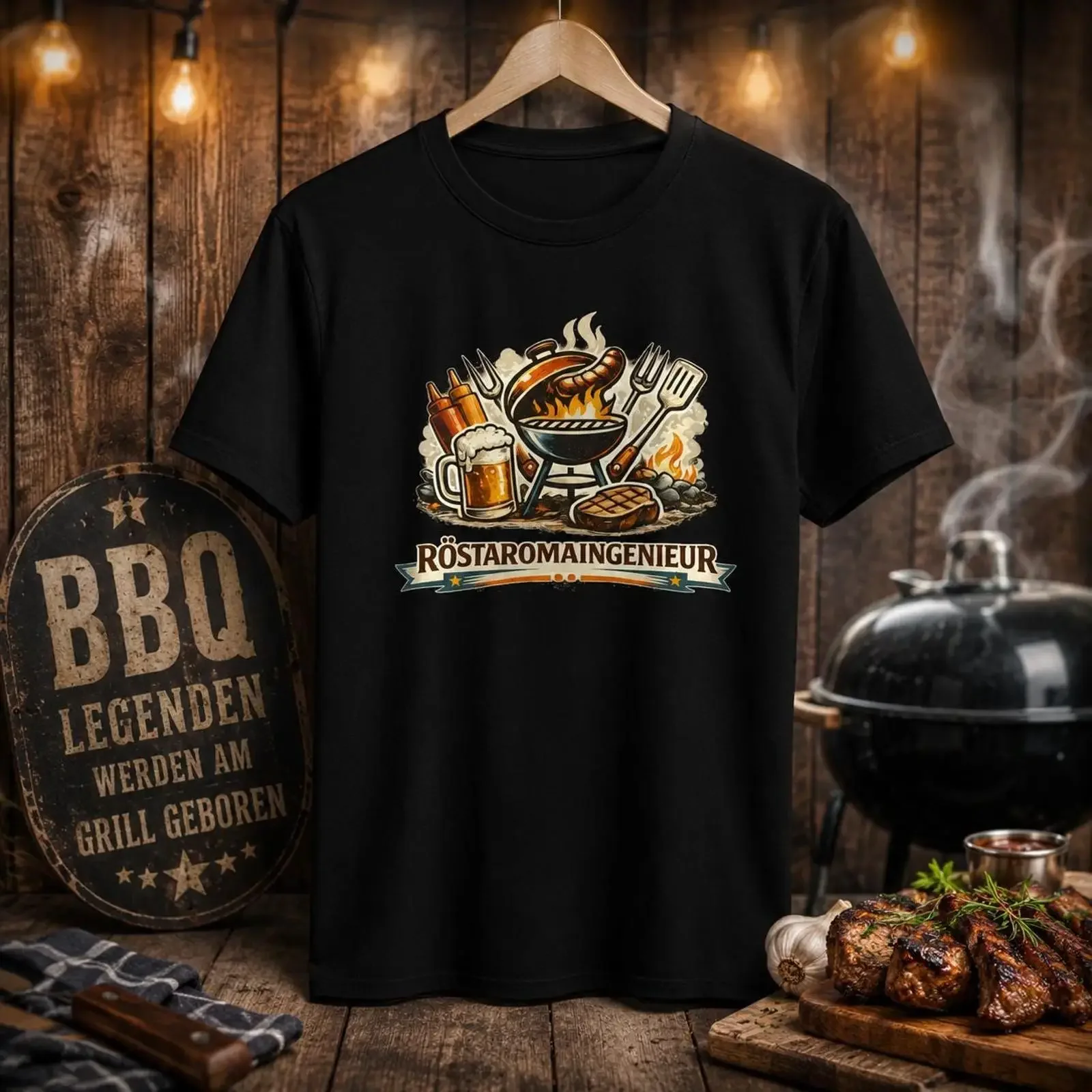 Roasting Aroma Engineer T Shirt for Men Funny BBQ Grill Masters and Fans Dad Lovers vintage Washed graphic Breathable