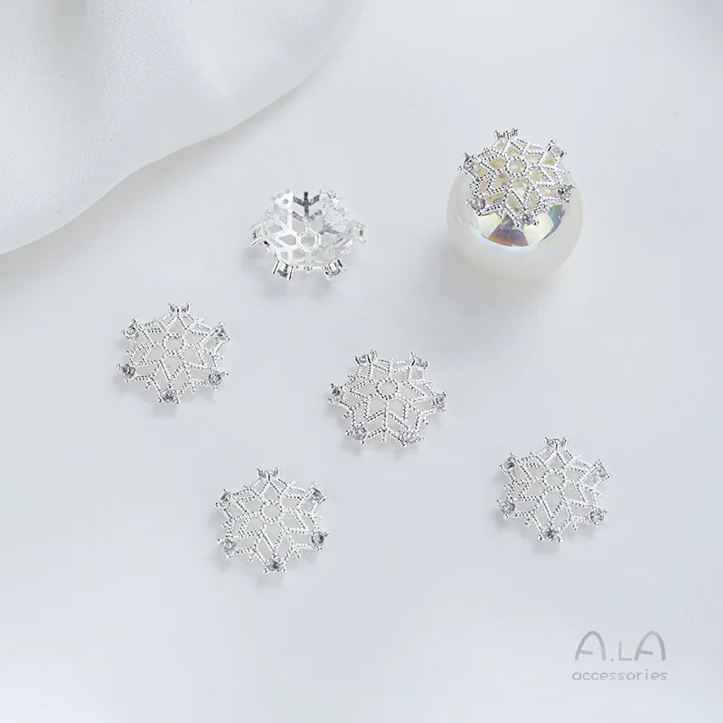 Flower Tray Plating Sterling Silver Inlaid Zircon Peach Blossom Snow Flower Tray Bead Hat String Pearl Jewelry Flower Tray