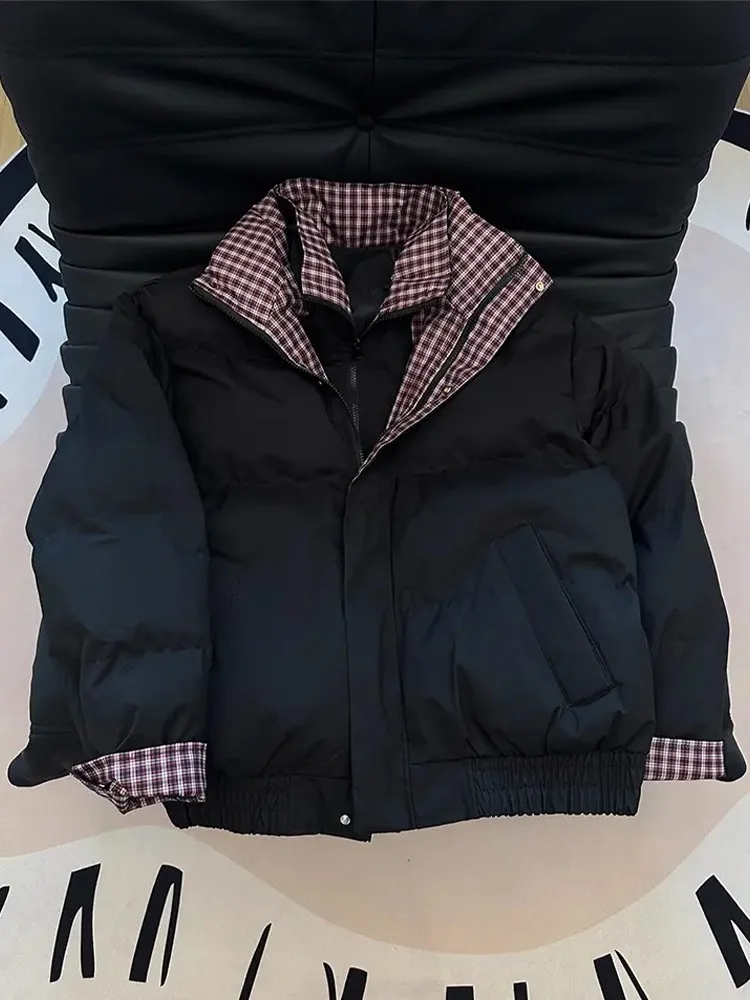 

Cleanfit Thiened Cotton Jaet Men's Winter Warm Plaid Patchwork Stand Collar Coat Stand Fit Casual Outerwear