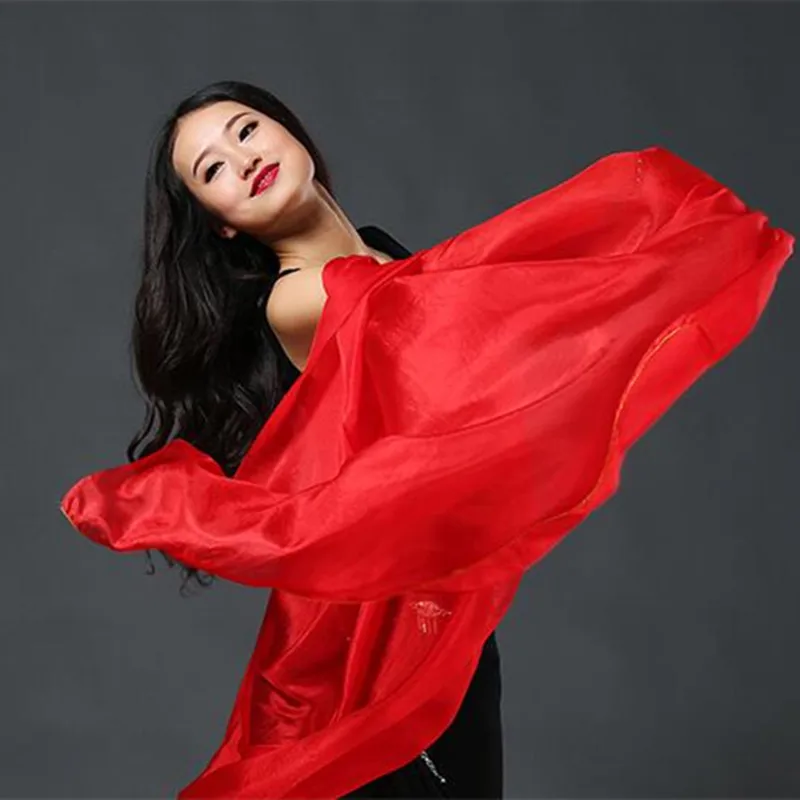 Solid Belly Dance Silk Veil 2.5m X1.14m Dancer Stage Performance Show Props Hand Throw Scarf Shawl Light 5mm Praise Church Adult