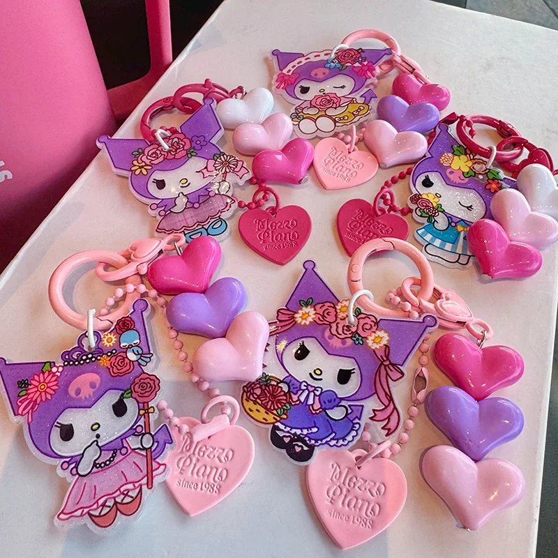 

Kuromi Sanrio cute cat heart keychain for women car keychain couple pendant small ornament cute backpack pendant