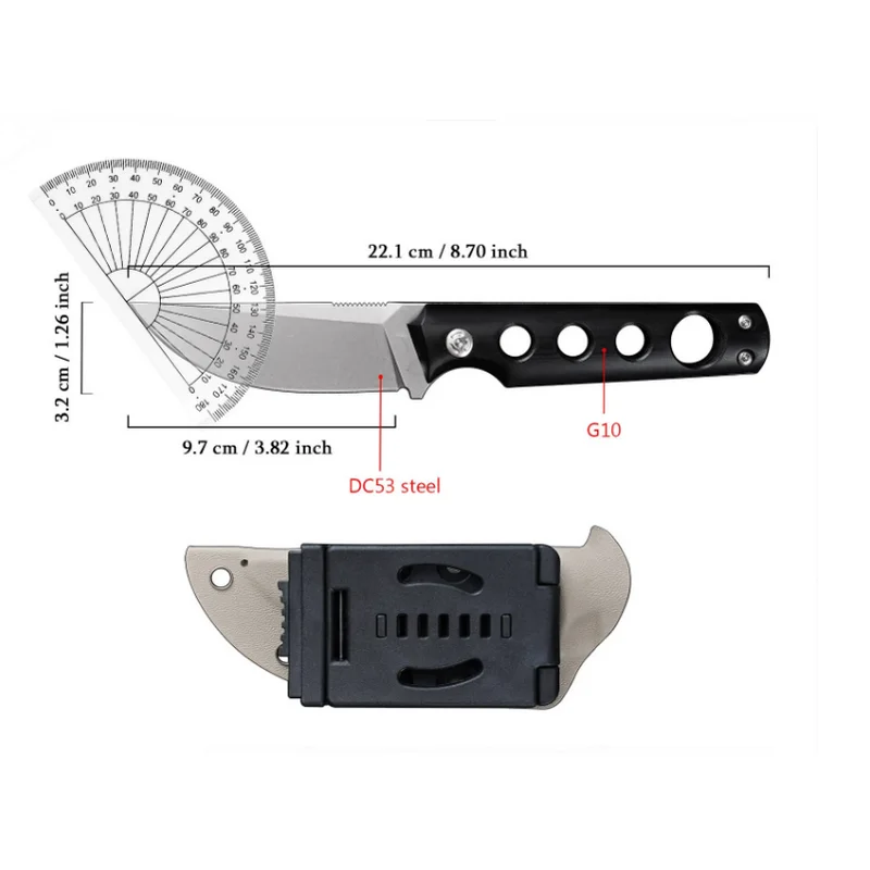 TRSKT-DC53 Faca de caça, Facas de acampamento, Faca Premium de sobrevivência, Faca tática, 61HRC, Cool Camping Gear com Kydex, Dropshipping