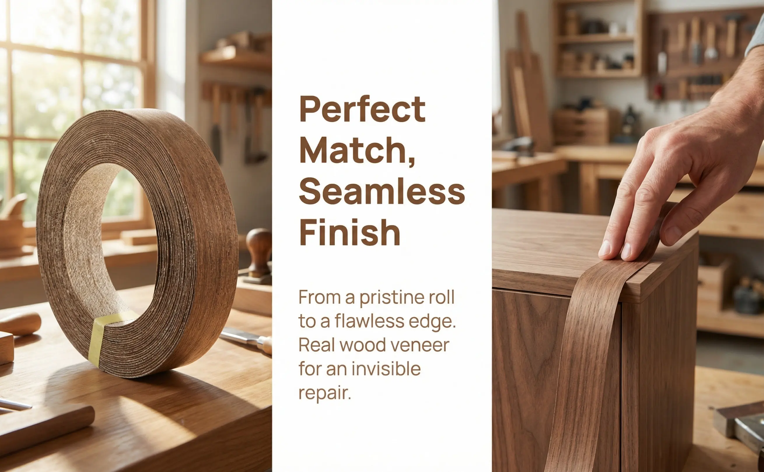 Edge Banding Wood Veneer Roll Smooth Fine Grain Wood Strips Cabinet Repairs Veneer Tape Furniture Restoration Edging Strip
