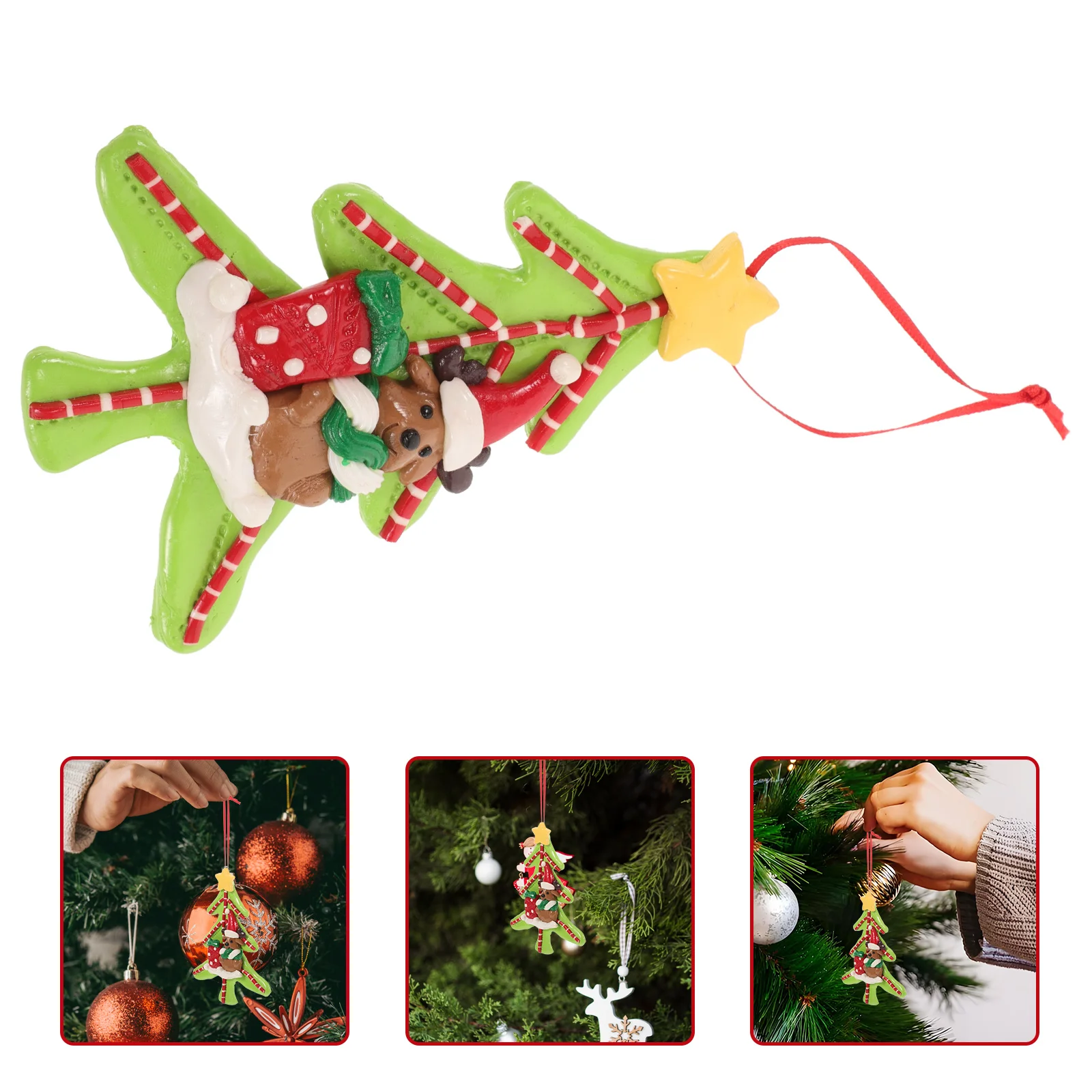 Christmas Tree Hanging Ornaments Mini Christmas Tree Elk Deer Clay Pendant Holiday Tree Decorations With Ropes Traditional Chris