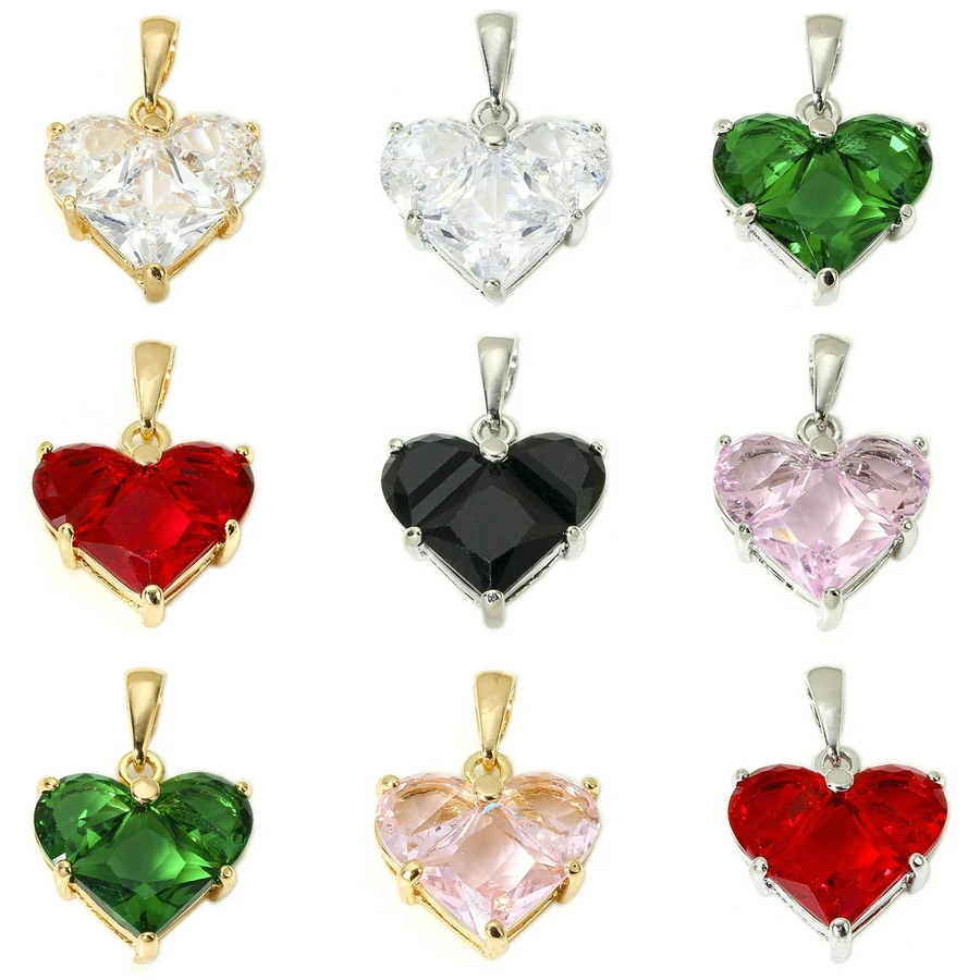 4PCS 10.5MM 14MM 14K Gold Color Brass with Zircon Heart Charms Pendants Necklace Earrings Jewelry Making Supplies Accessories
