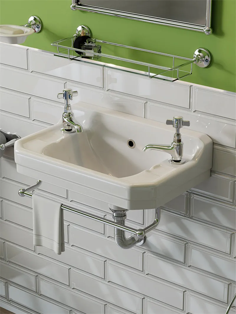 French Retro Small-sized Wall Mounted Washbasin, Classical Double Faucet Small Unit Bathroom Washbasin