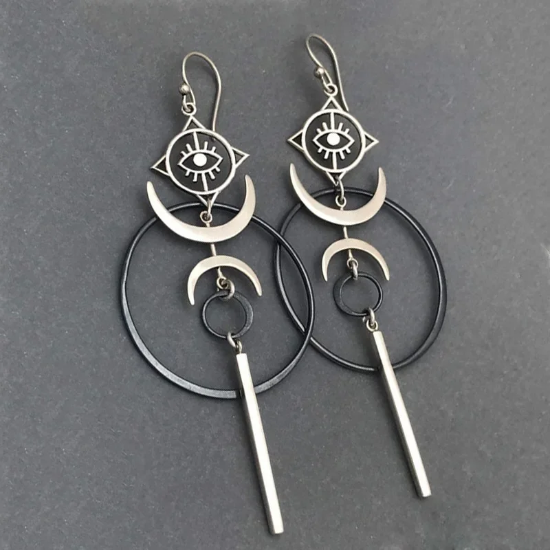 Retro Exaggerated Personality Moon Hanging Earrings for Women Cool Punk Evil Eye Long Pendant Earrings Party Jewelry Gift image 5