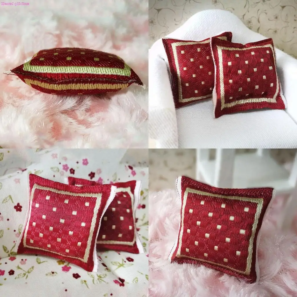 D0JC 1/12 Scale Red Pillow Cushion For Doll House Sofa Couch Miniature Bedroom Furnit