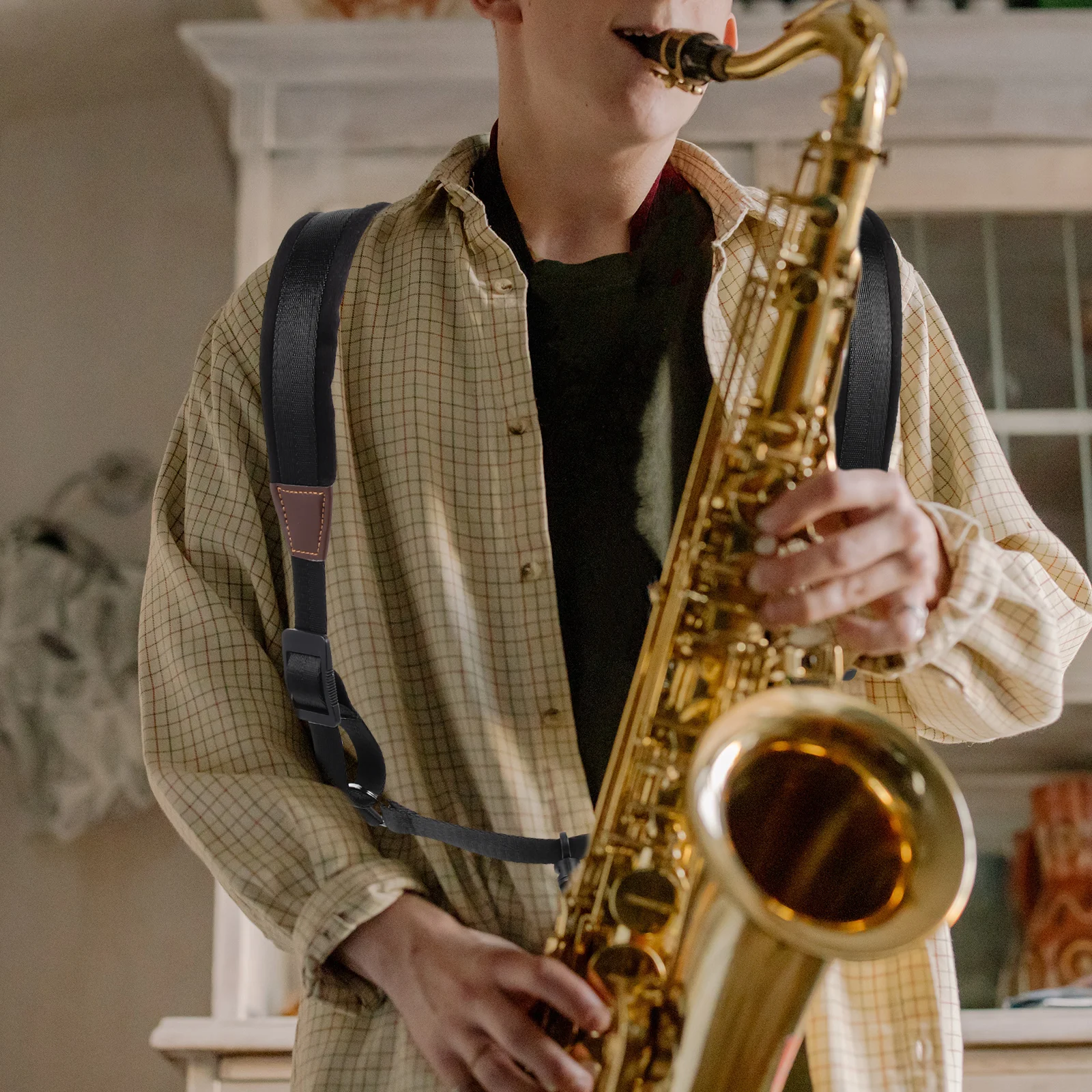 

Durable Saxophone Harness Strap Adjustable Comfortable Replacement for and Adults Nylon Chest Shoulder Accessory