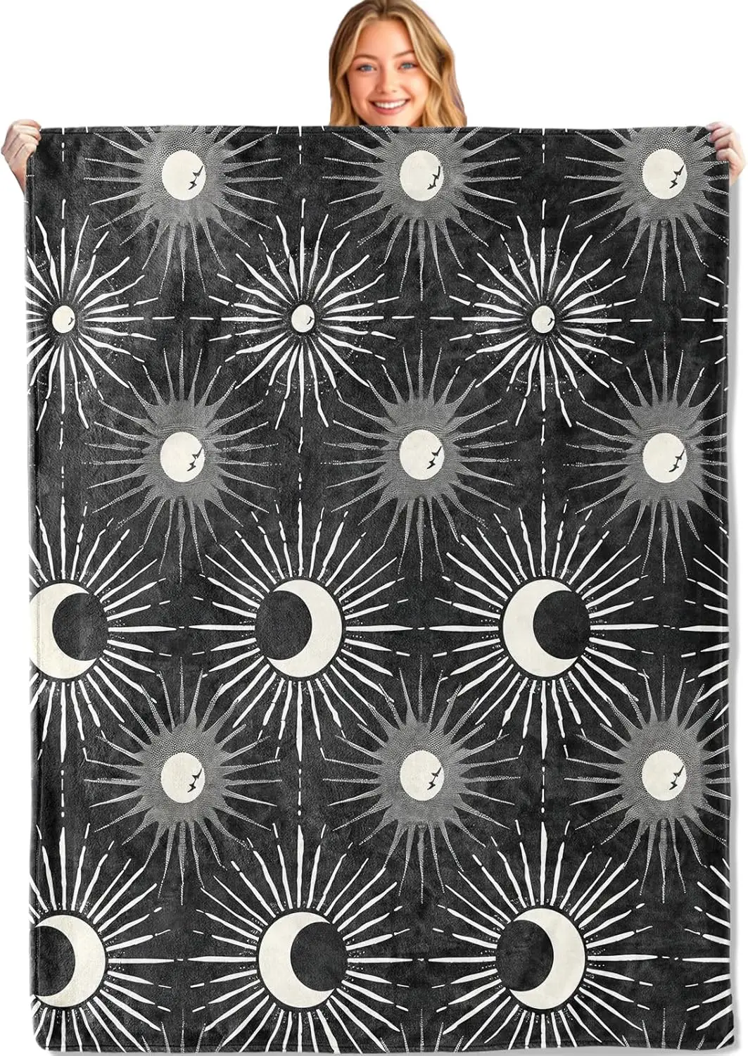 

Celestial Moon Phases Throw Blanket - 50x60in,Ultra Soft, Cozy Lightweight Flannel,Chic Black and White Lunar Blankets - Gifts f