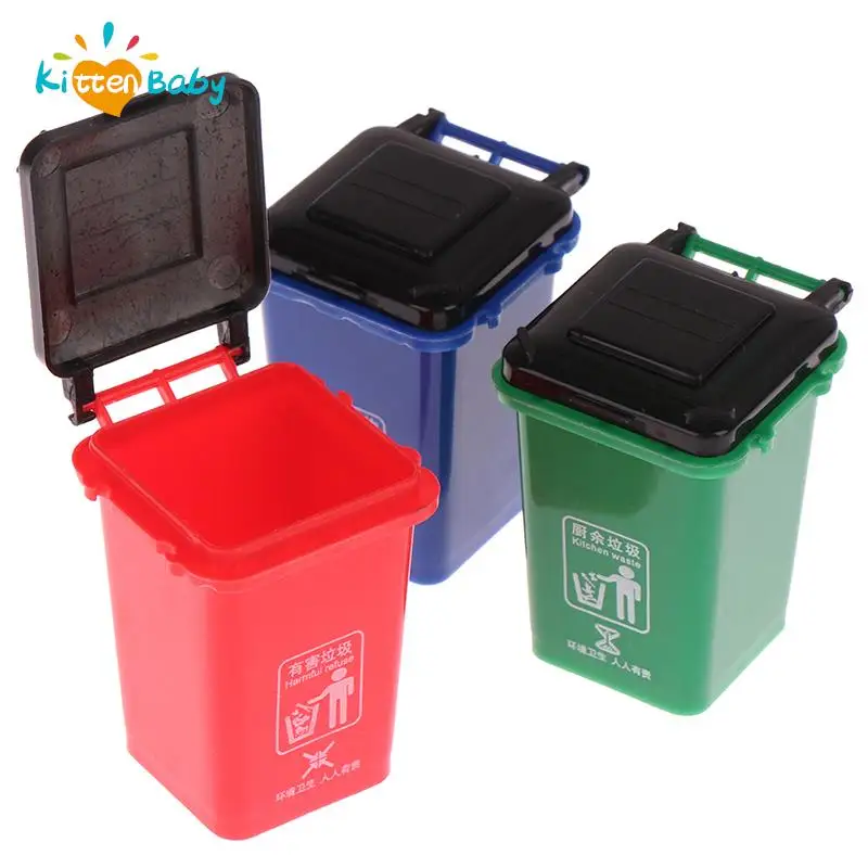 1:12 Dollhouse Furniture Toy Mini Trash Can Toy Garbage Truck Cans Curbside Vehicle Garbage Separation Bin Toys Kid Gift