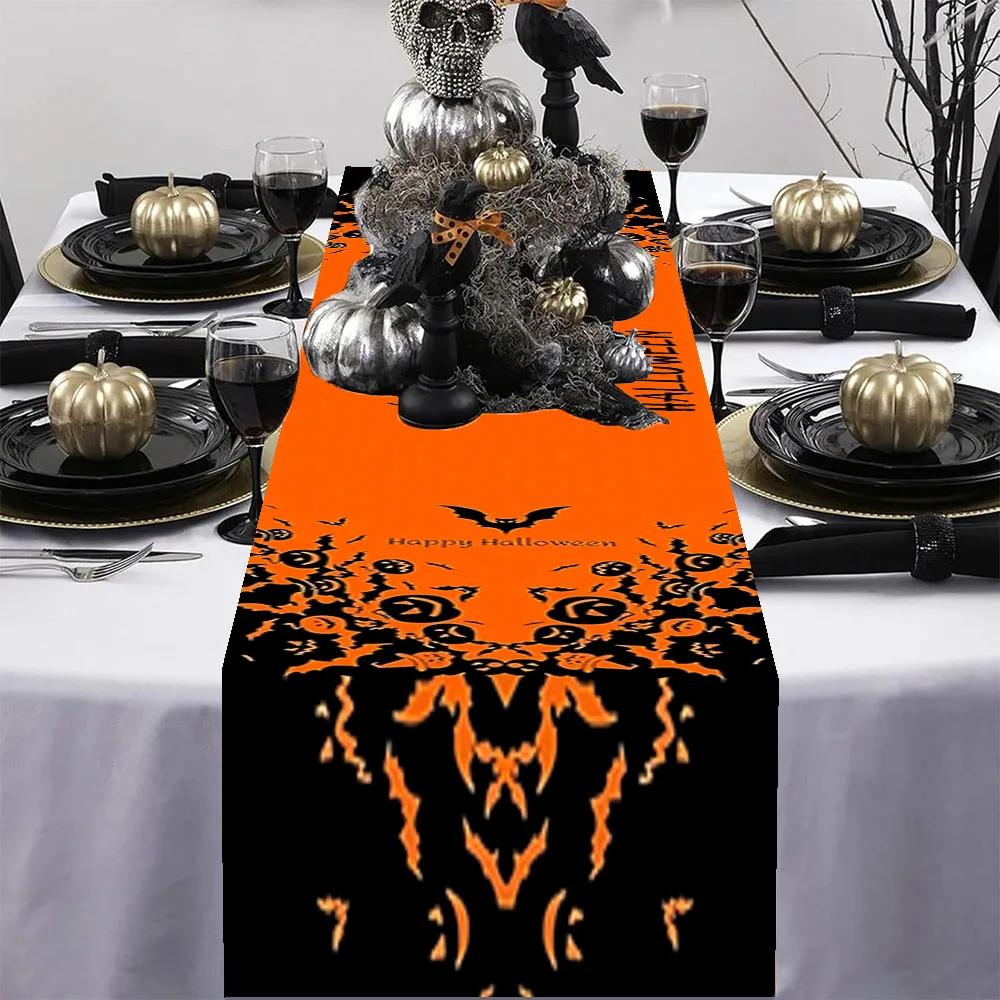 Halloween Table Runner Jack O Lantern Bat Skull Table Scarf Gothic Dining Buffet Cover Banquet Holiday Party Tabletop Home Decor view 3