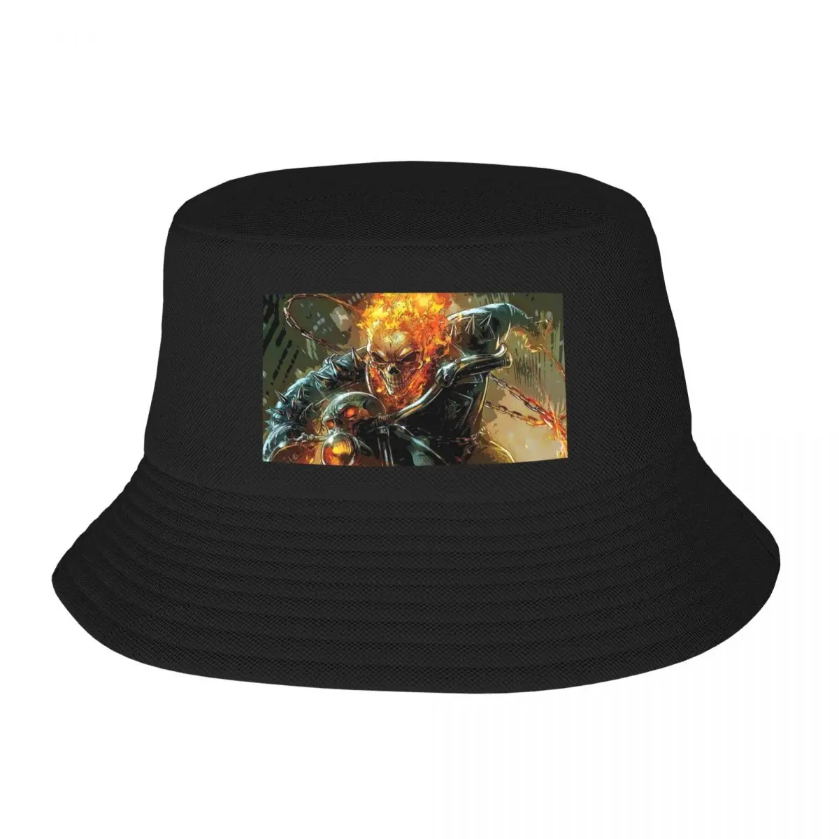 Ghost Rider Fire Skeleton On Motorcycle Bucket Hat Thermal Visor Luxury Cap Designer Hat Designer Man Women's