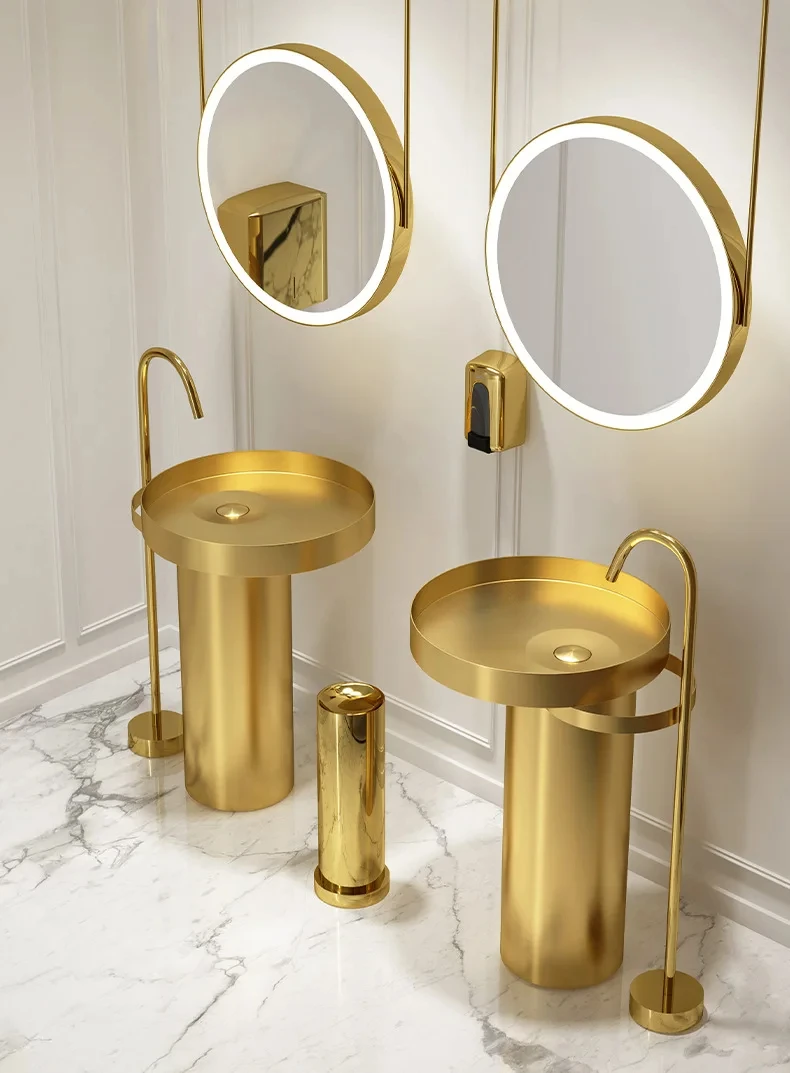 830mm Art Luxury Brushed Gold Wash Basin SUS304 Stainless Steel Gold Lava Floor standing Wash Basin YX823TB