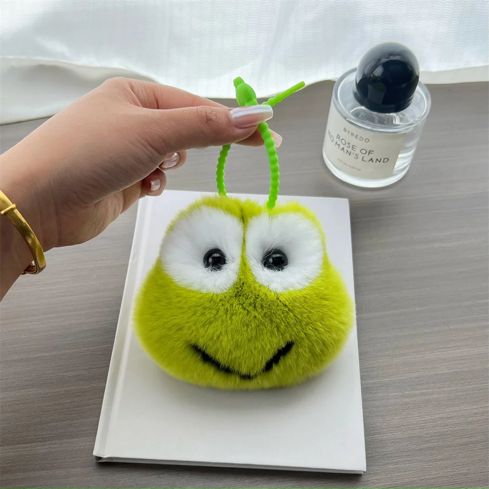 

Plush Cute Rabbit Fur Frog Pendant Keychain Rabbit Real Fur Doll Charm Toy Ornament Keyring Jewelry Pompom Pendant Gift Handbag