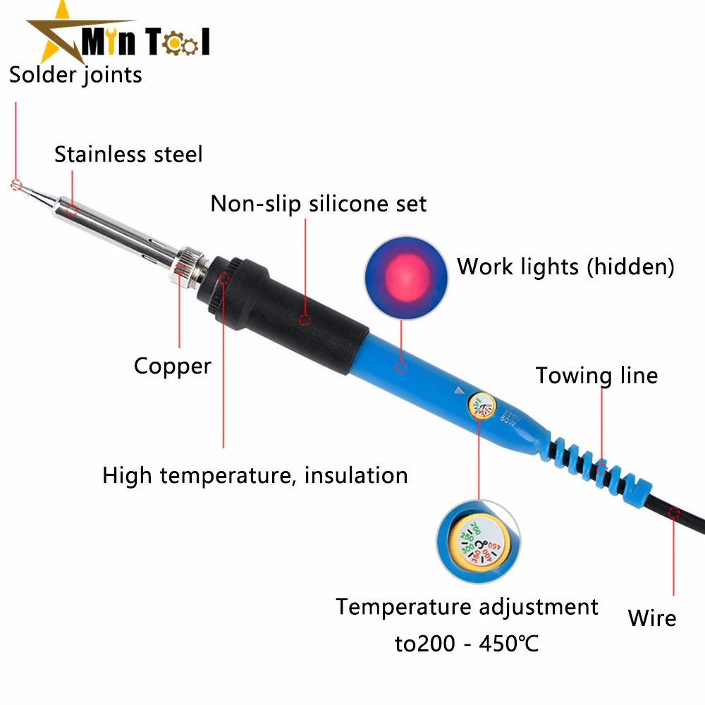 Temperatura saldatore elettrico 220V 110V 60W saldatura saldatura stazione di rilavorazione punte della matita di calore Set di strumenti di