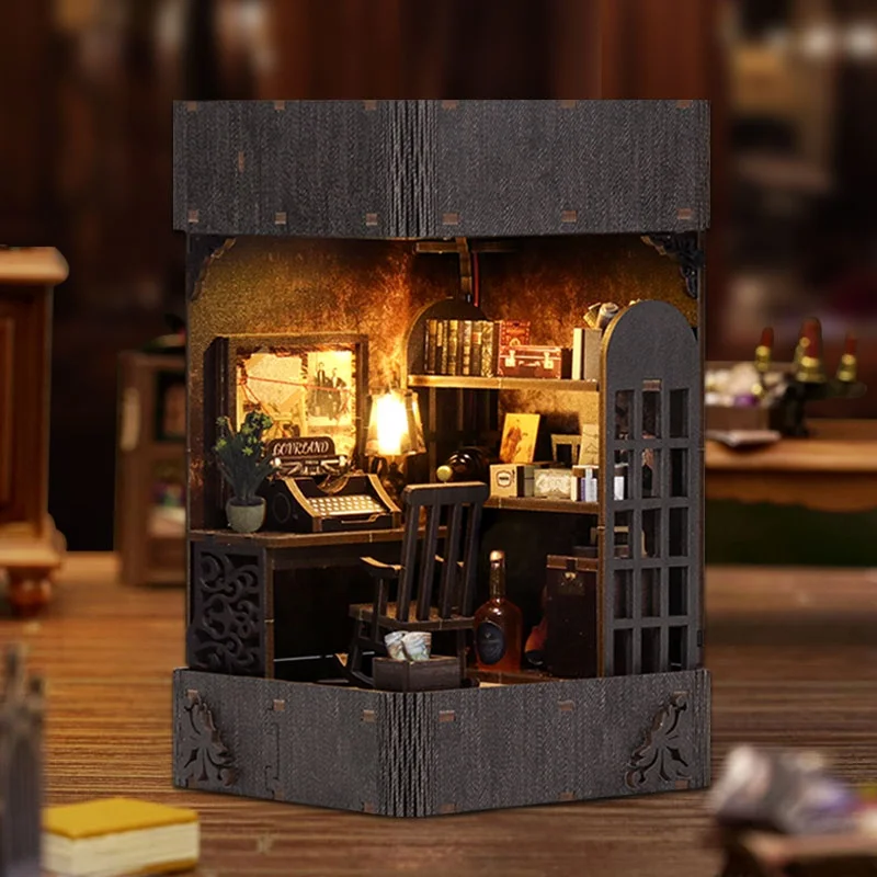 DIY Wooden Magic Book House Miniature Building Kits Detective Agency Doll Houses With Furniture Lights Casa for Friends Gifts