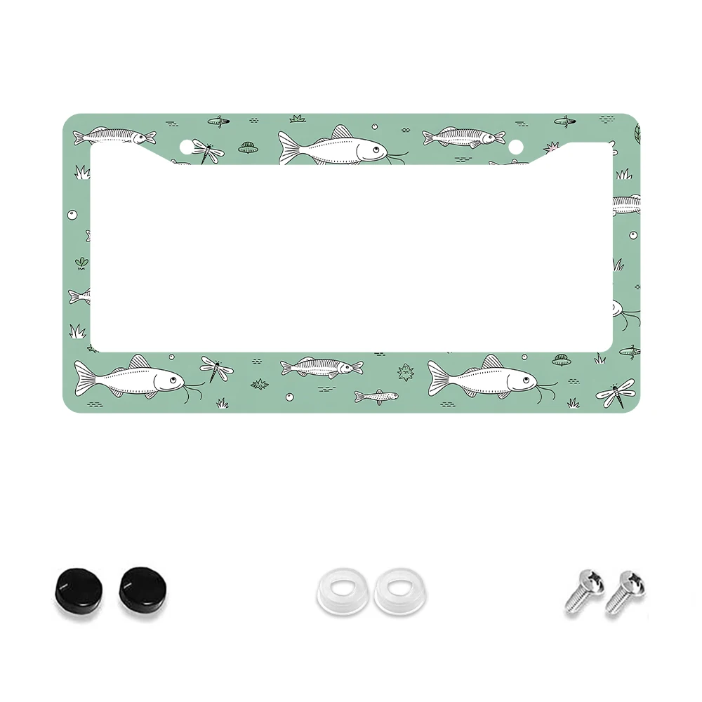

Рамка номерного знака с 2 отверстиями и рисунком зеленой рыбы, алюминиевый материал, 6x12 дюймов с набором винтов, мультяшный дизайн для автомобиля