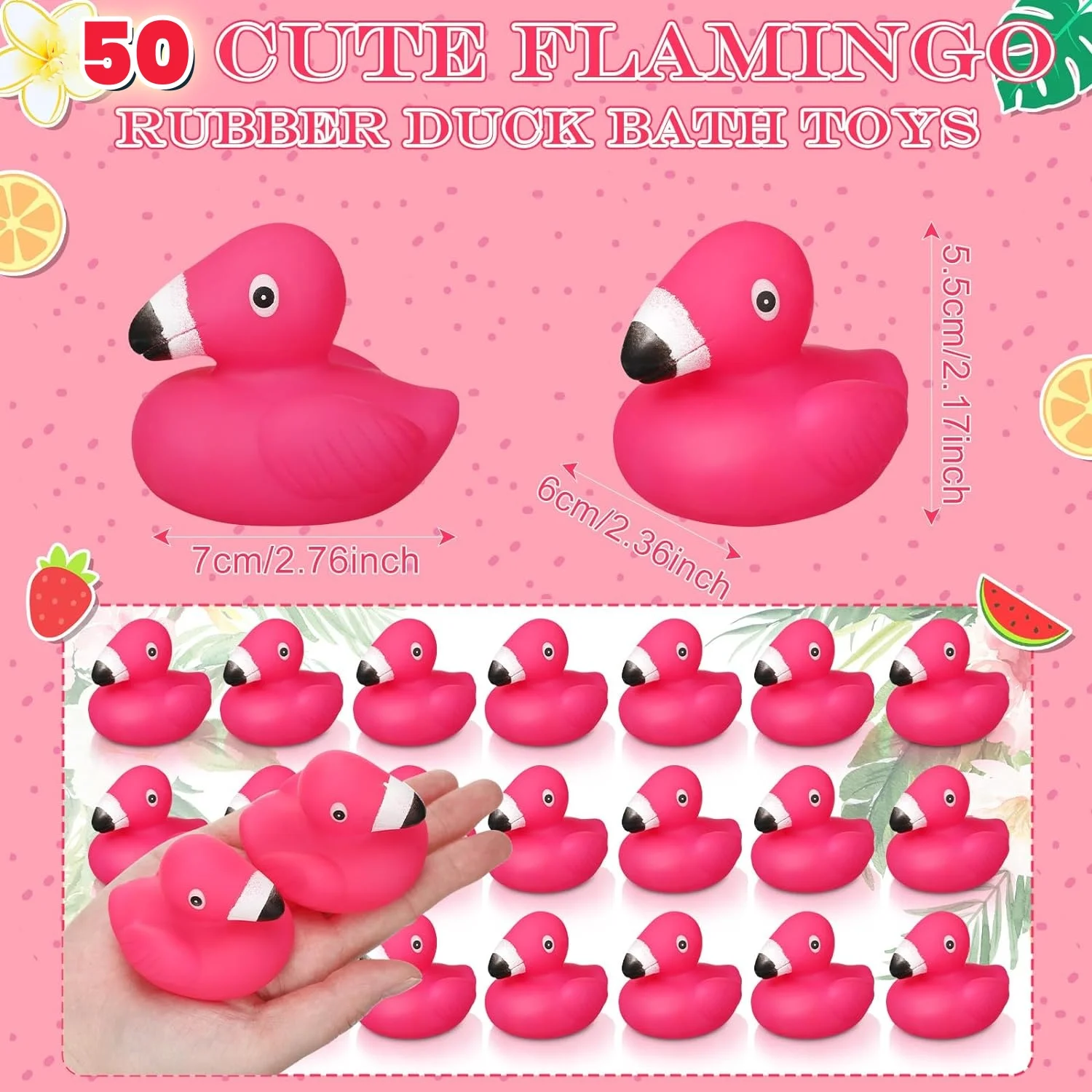 50 Stuks Roze Flamingo Rubber Eendjes Bulk Flamingo 'S Bad Speelgoed Drijvend Piepen Flamingo Speelgoed Vakantie Rubber Eenden Voor Douchefeest