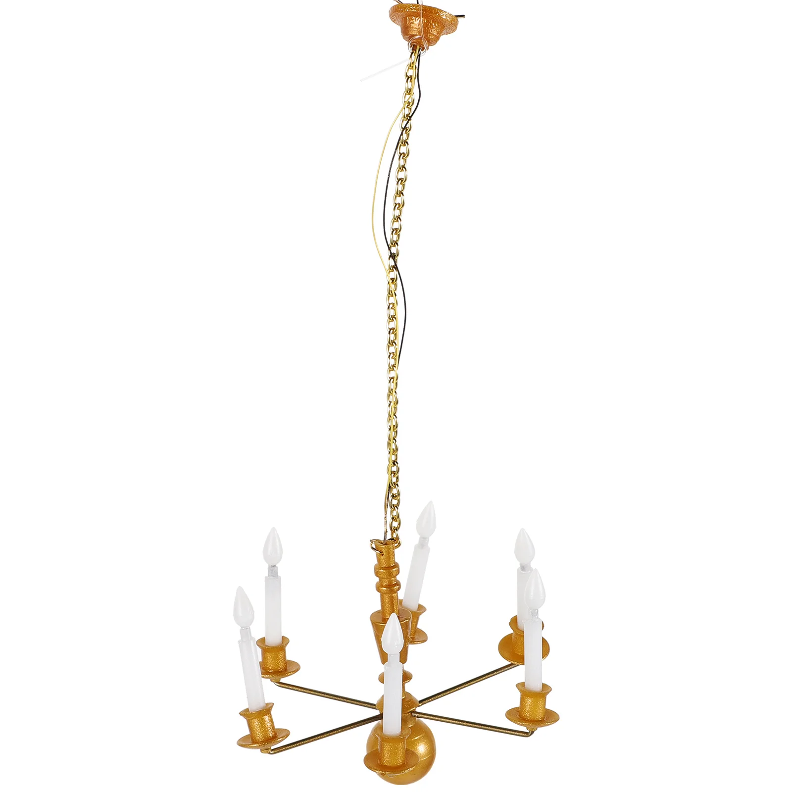 Home Decor Model Chandelier Simulation Mini Lamp Miniature Hanging Lights DIY Ceiling Micro Landscaping Golden