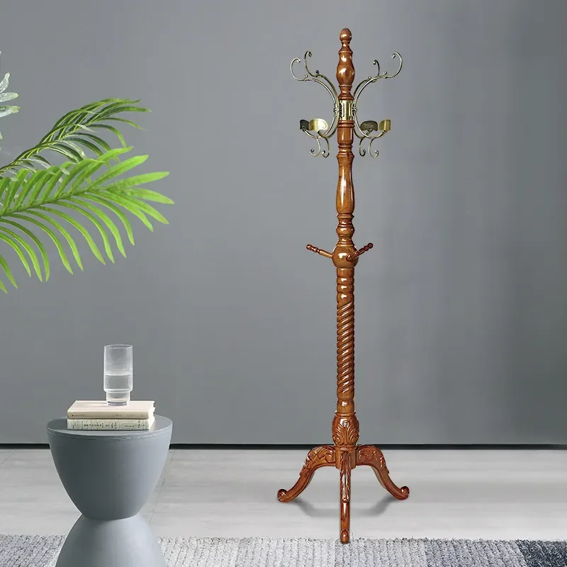 European Solid Wood Floor to Ceiling Coat Rack Single Pole Hanger Modern Simple Bedroom Clothes Stand Household Bag Rack