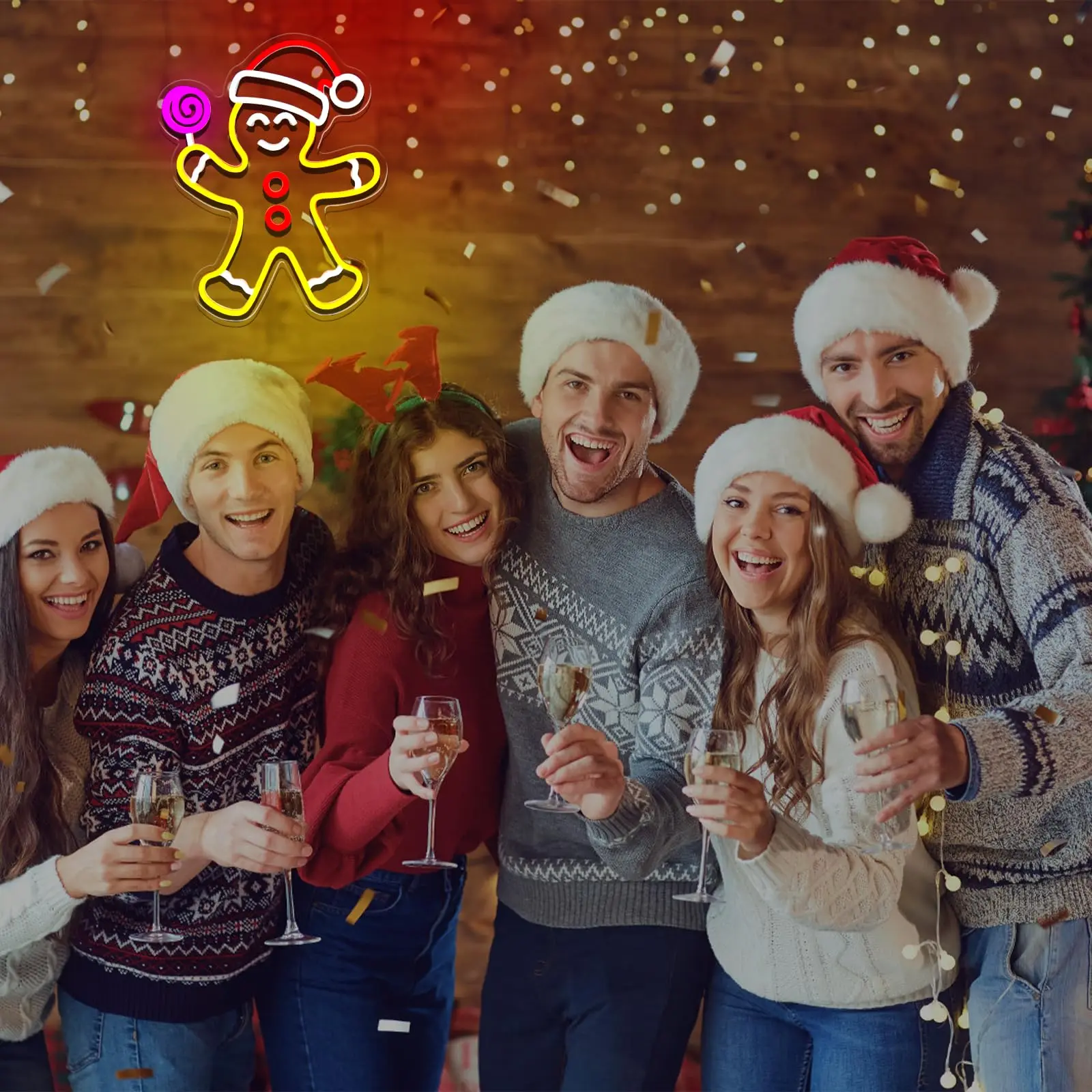 Insegna al neon Gingerbread Man per la decorazione della parete Natale dimmerabile Natale Camera da letto Soggiorno Camera dei bambini Festival Festa Regalo di Capodanno