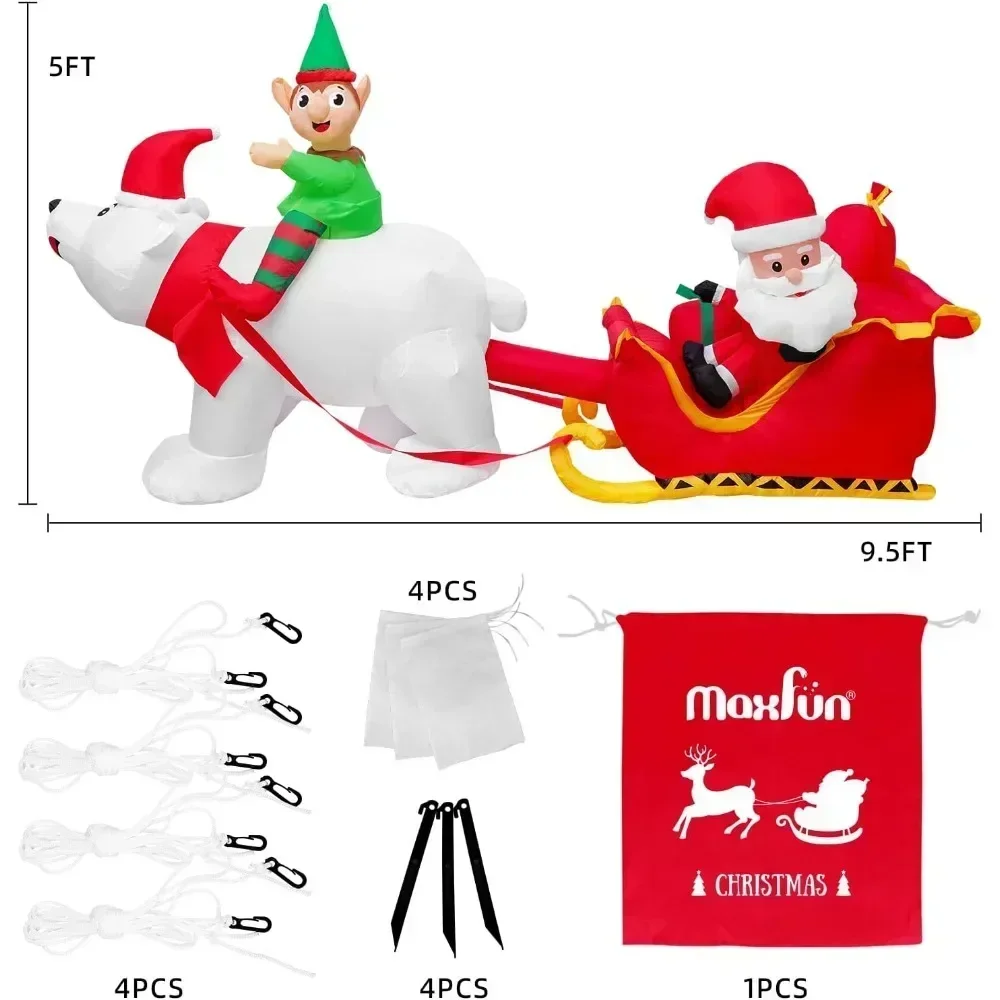 Christmas Inflatables 9.5Ft Outdoors Decorations Santa Claus on Sleigh LEDs Build-in  Yard Inflatable Christmas Decorations