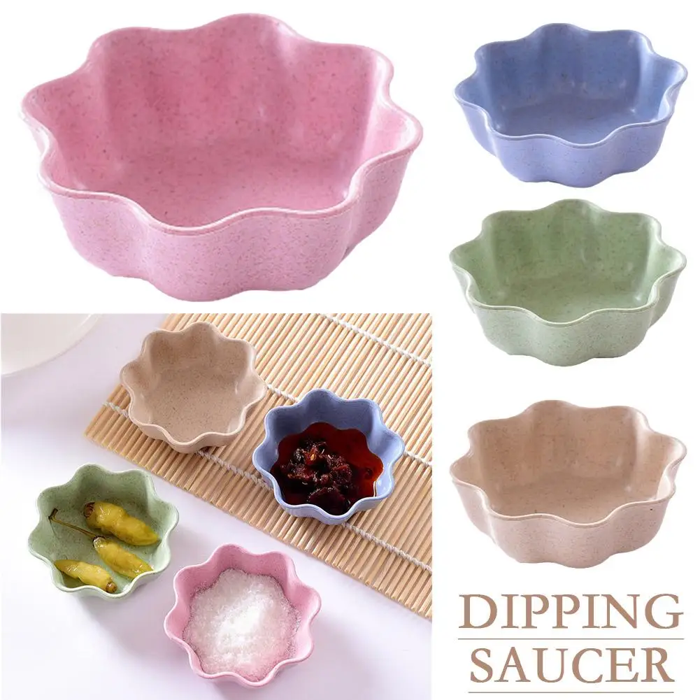 1pc Plum Bossom Shaped Seasoning Bowl Wheat Salt Sauce Flavor Small Vinegar Oil Sauce Straw Kitchen Plates Dish Su G1r7