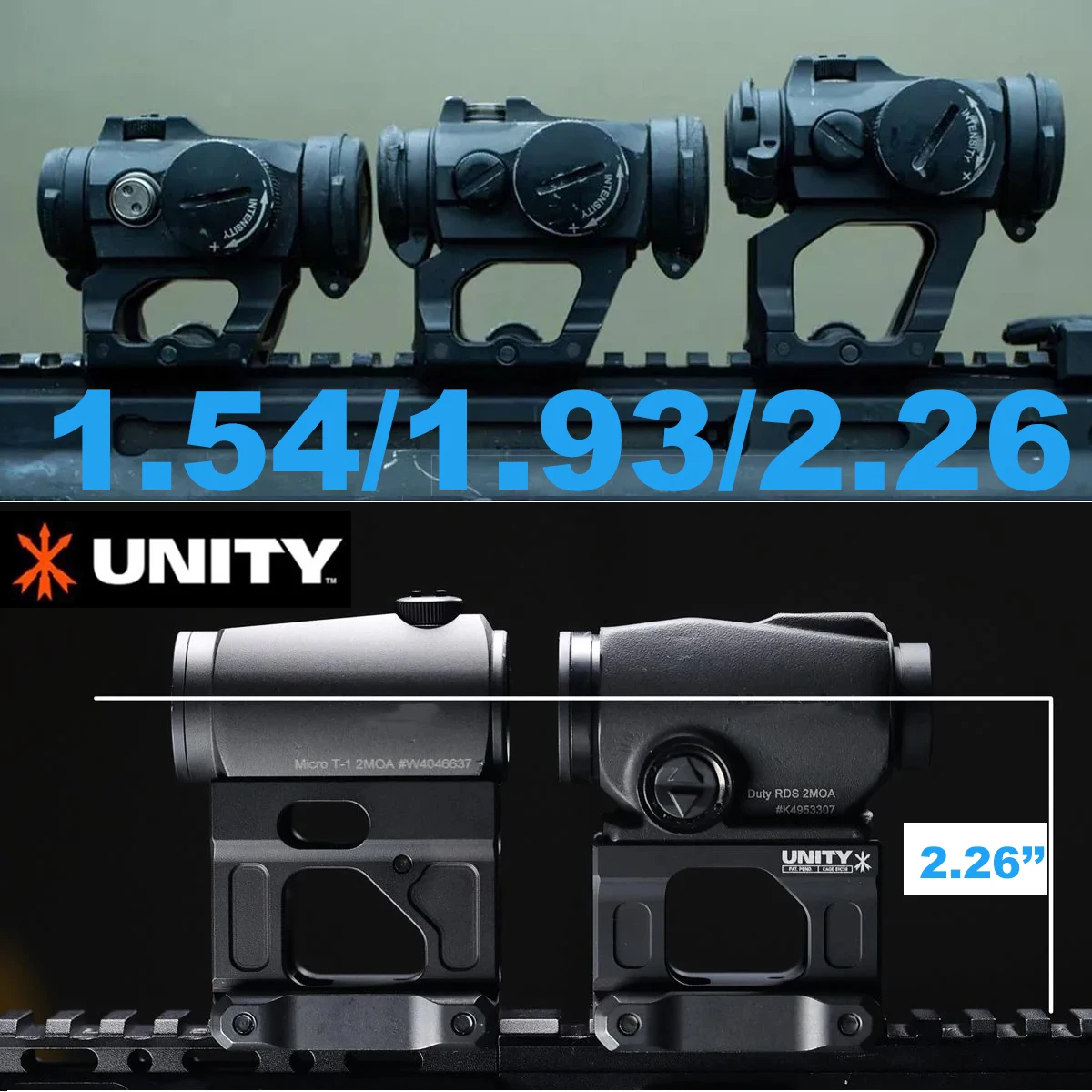 

UNITY Fast Riser Mount Riser Height 2.26 inch 1.2 /1.54 /1.93 inch For Tactical Airsoft T01 T02 Universal Heightening Bracket