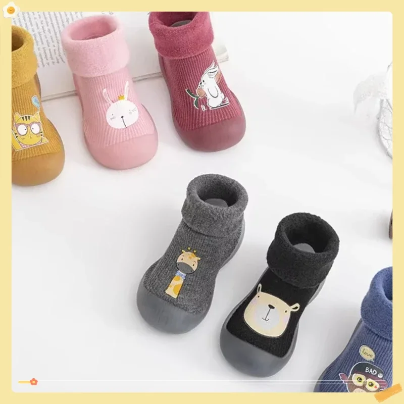 아기 하이탑 신발 및 양말 아기 어린이 미끄럼 방지 바닥 양말 발 인형 유아 신발 가을 겨울 두꺼운 패딩