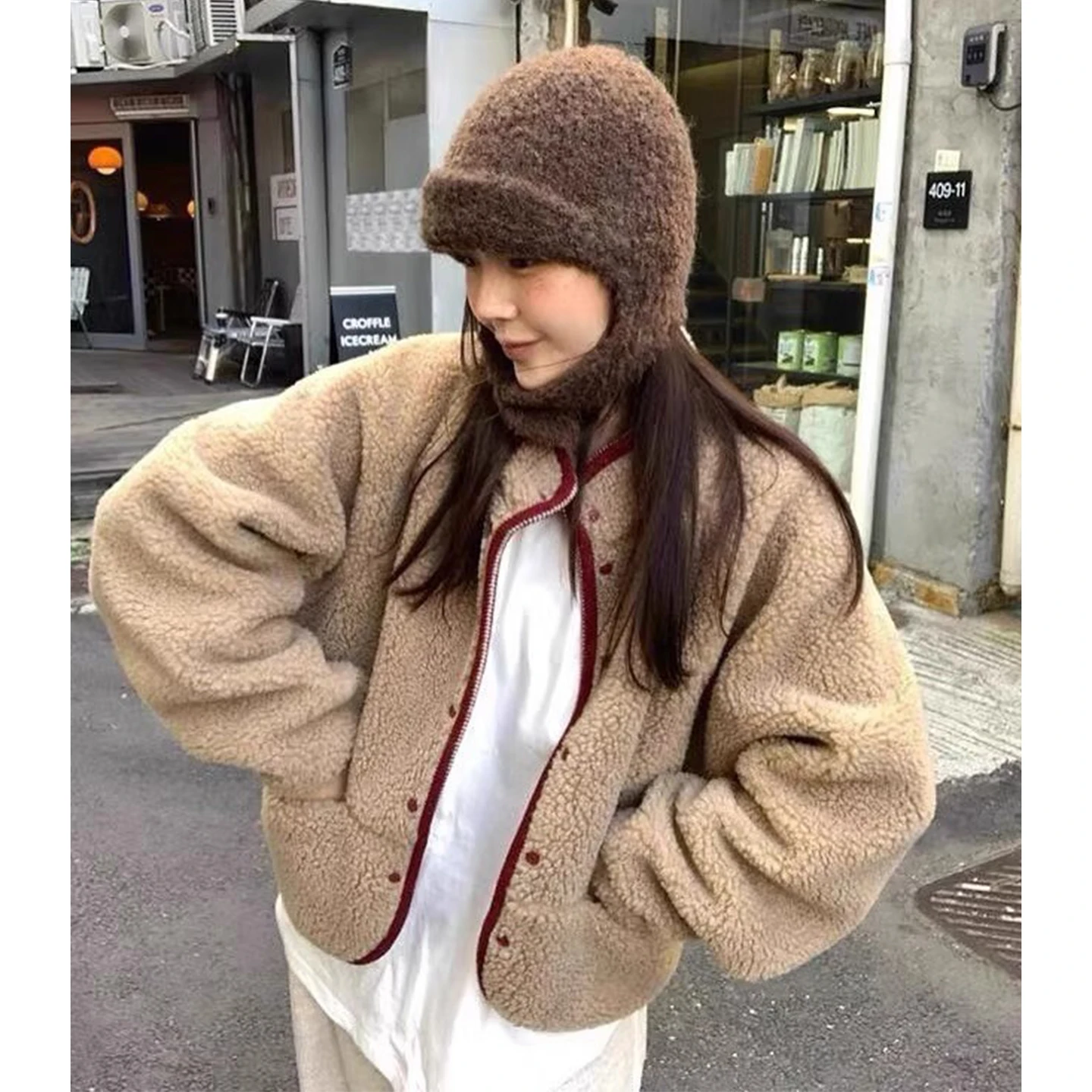 

Шикарная винтажная зимняя хлопковая куртка с мехом ягненка, женская свободная длинная верхняя одежда с воротником-стойкой, двойное пальто