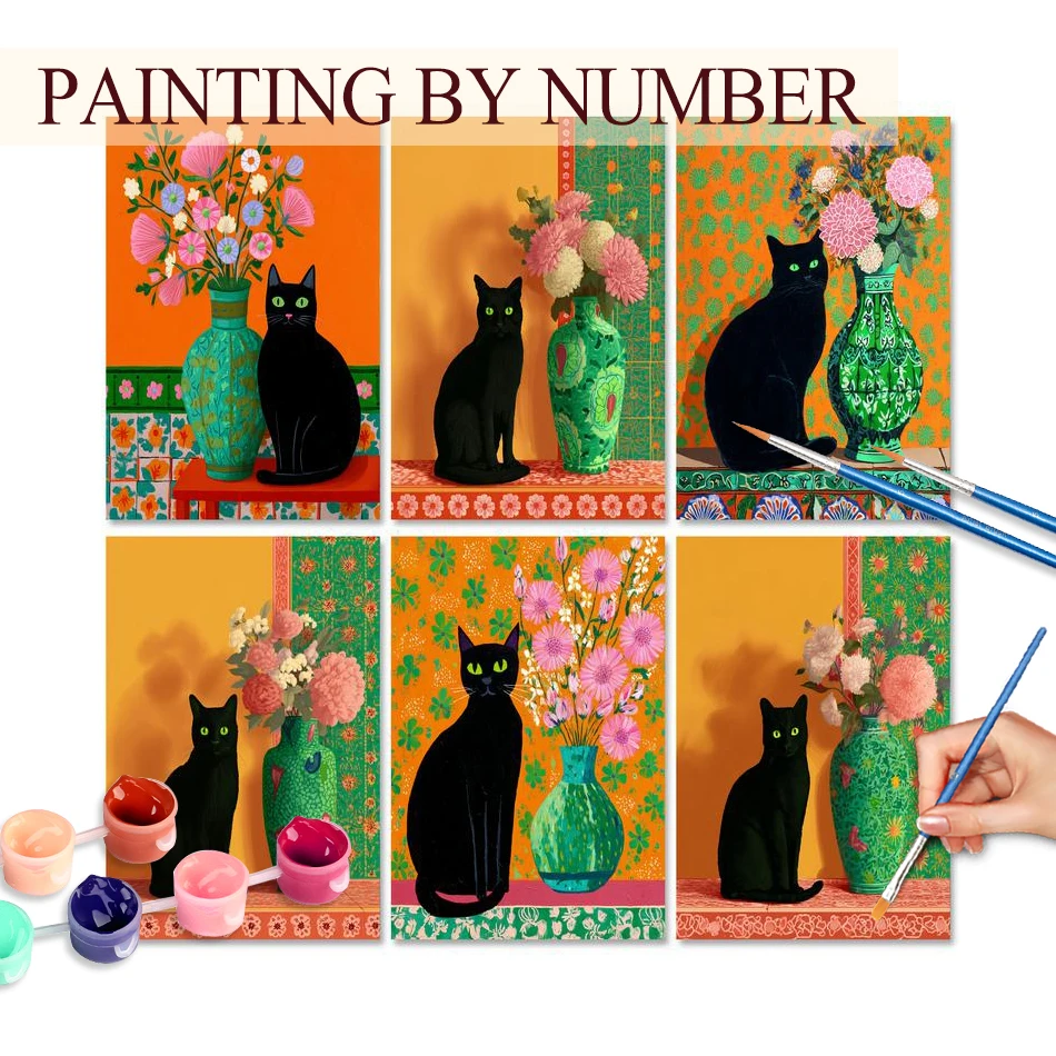 

GATYZTORY Oil Painting By Numbers Adults Black Cat Animals Handpainted With Frame On Canvas Coloring By Number Gift