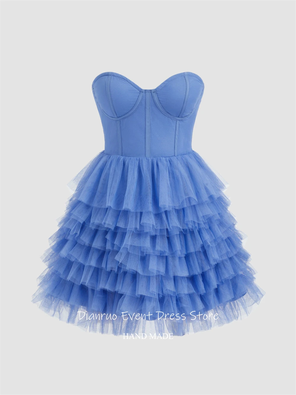 Dianruo bleu à plusieurs niveaux robes de bal plissé Tulle robe de retour Mini une ligne chérie gonflée robe de fête d'anniversaire personnalisée