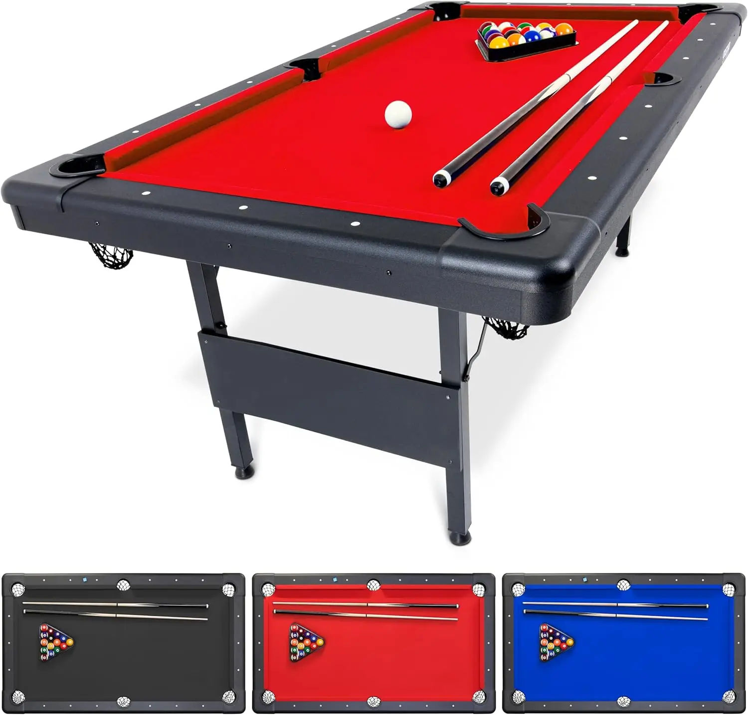 6, 7, or 8 ft  Pool Table - Includes Full Set of Balls, 2 Cue Sticks, Chalk and Felt Brush; C