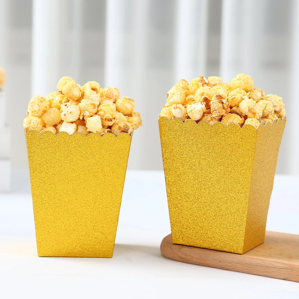 10pcs Gold Paper Popcorn Box Pop Corn Candy Sanck Favor Bag Xmas Wedding Kid Birthday Party Decoration Baby Shower Decoration