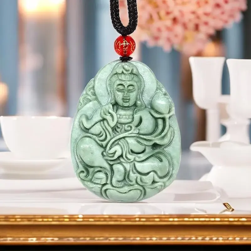 Jade Guanyin Pendant Green Natural Charms Luxury Stone Accessories Chinese Gemstones Charm Vintage Jewelry Necklace Gemstone