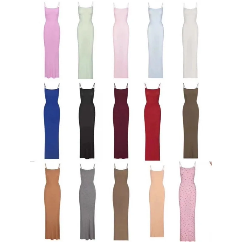 

Kardaian Ye Meng Ling Spicy Girl Ribbed Strap Dr Women's Bal Slimming Butt Covering Long Skirt Polyester Fiber