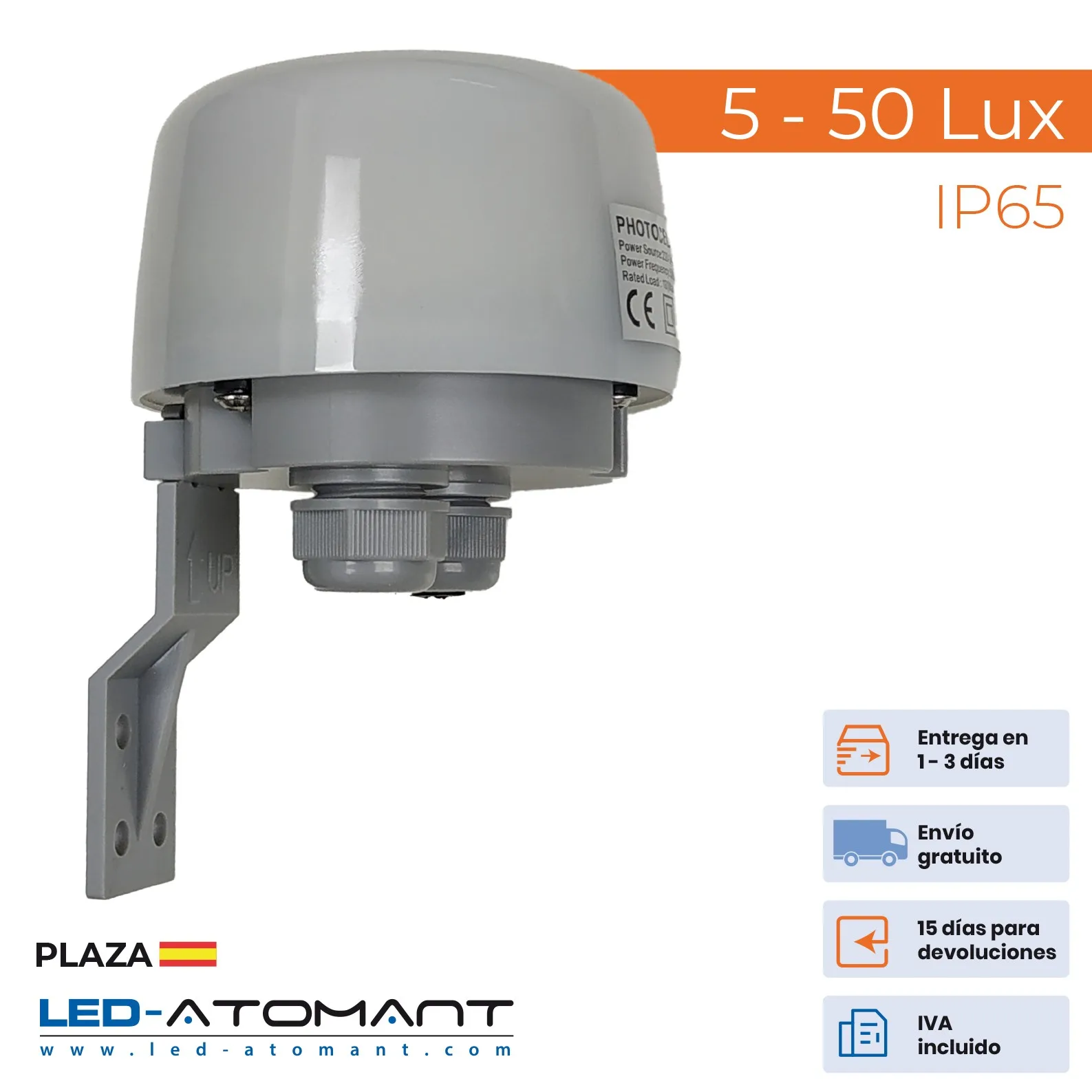 ATOMANT LED®Exterior Twilight switch. Photocell. Photoelectric Sensor day/night. Adjustable. Waterproof IP65 lights