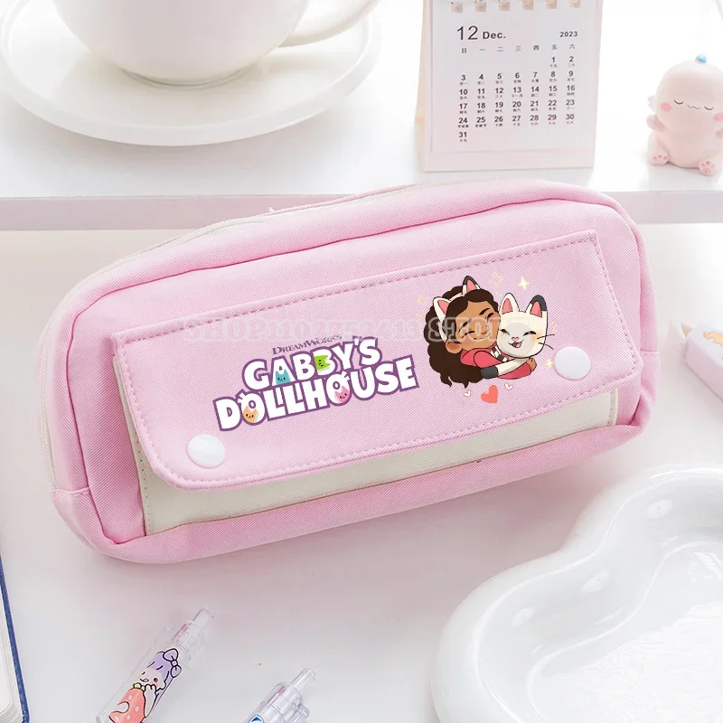 Gabby Dollhouse Pencil Case Kids Flap Exquisite Creative School Supplies Cute Cartoon Pink Large Capacity Stationery Case Gift