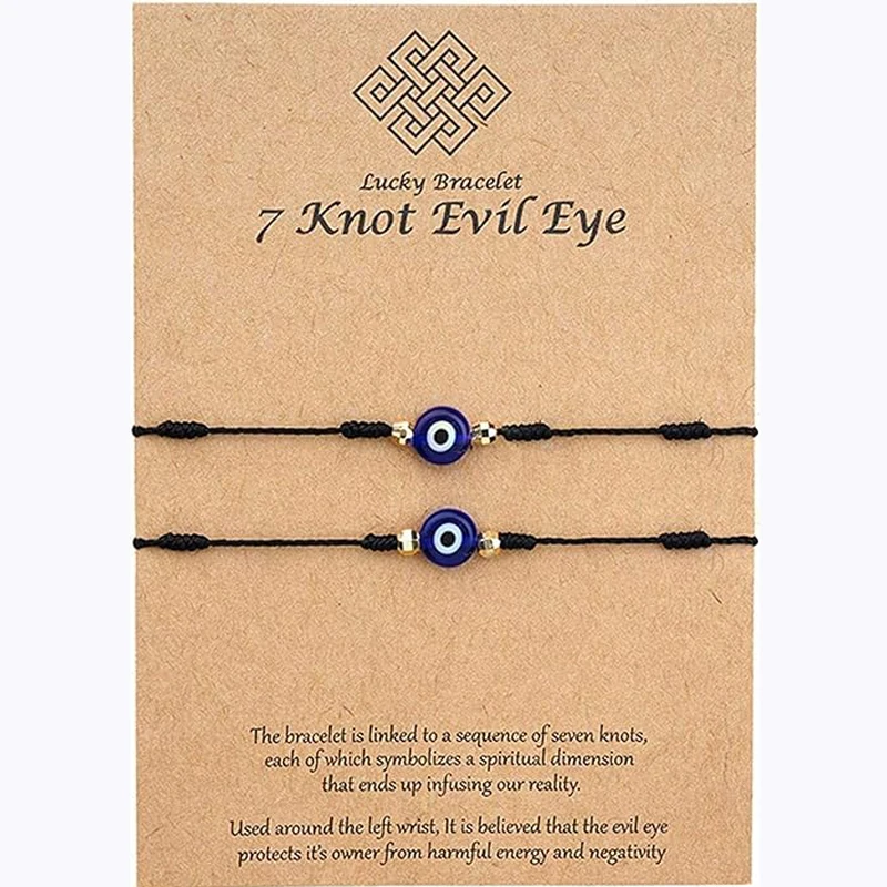 Evil Eye 7 Knot Bracelet with Hand Painted Evil Eye on a Hand Woven Adjustable Bracelet String Amulet for Women Men Boys Girls