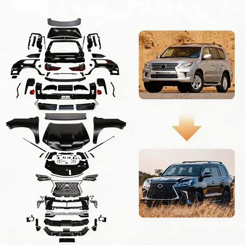 For LX570 2008-2015 Upgrade to 2021 TD Style Bumpers Grill Fenders with Tow Hook and Clips New Perfect Fitment Bodykit