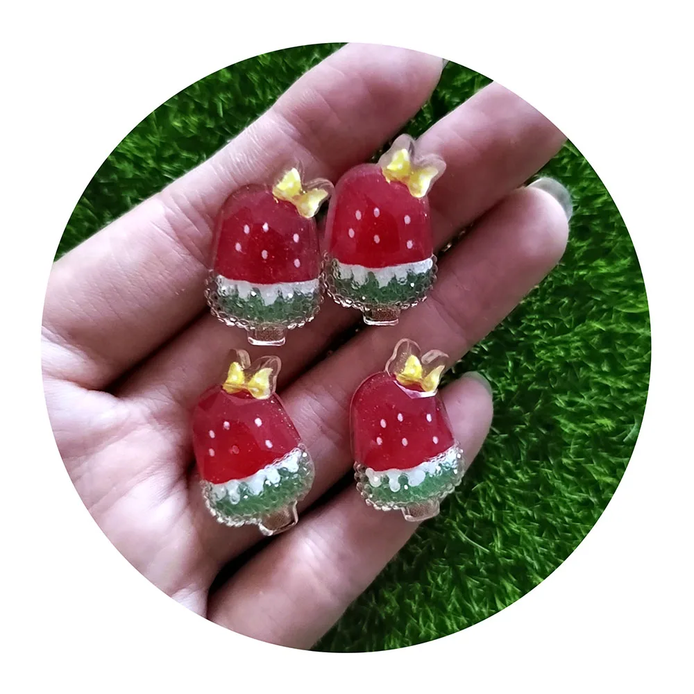 Glitter Popsicle Ice Cream Resin Sweet Dessert Fruit Strawberry Food Cabochon Hair Clips Phone Cover DIY Decor