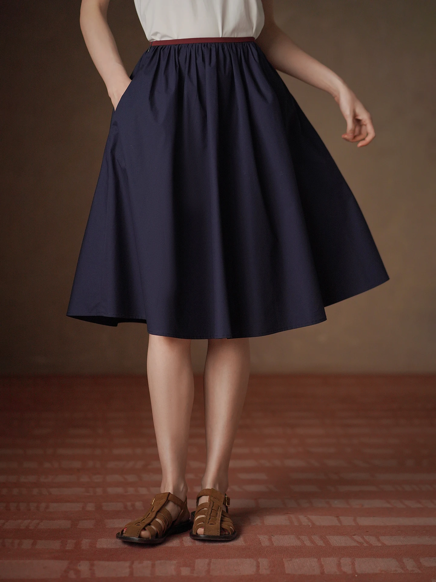 High Waist A-Line Skirt Puffy Half-length Simple Contrast Color  Design Slimming Style for City Commute And Casual Wear