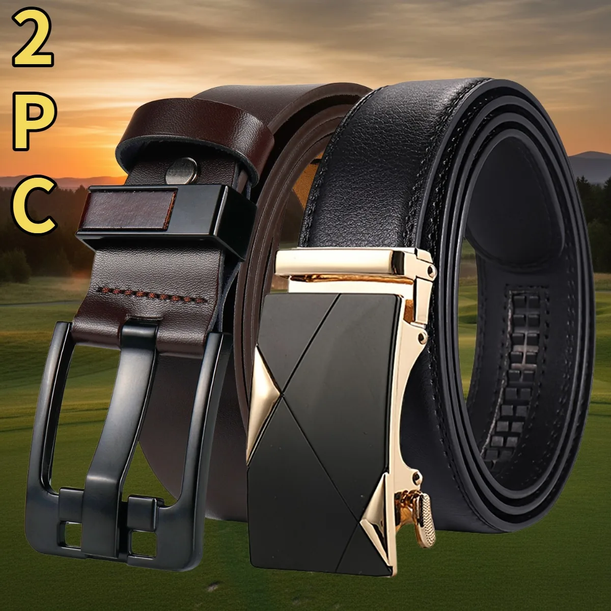 

2PC (single needle buckle+automatic buckle) waist belt combination, suitable for middle-aged and young business men,durable