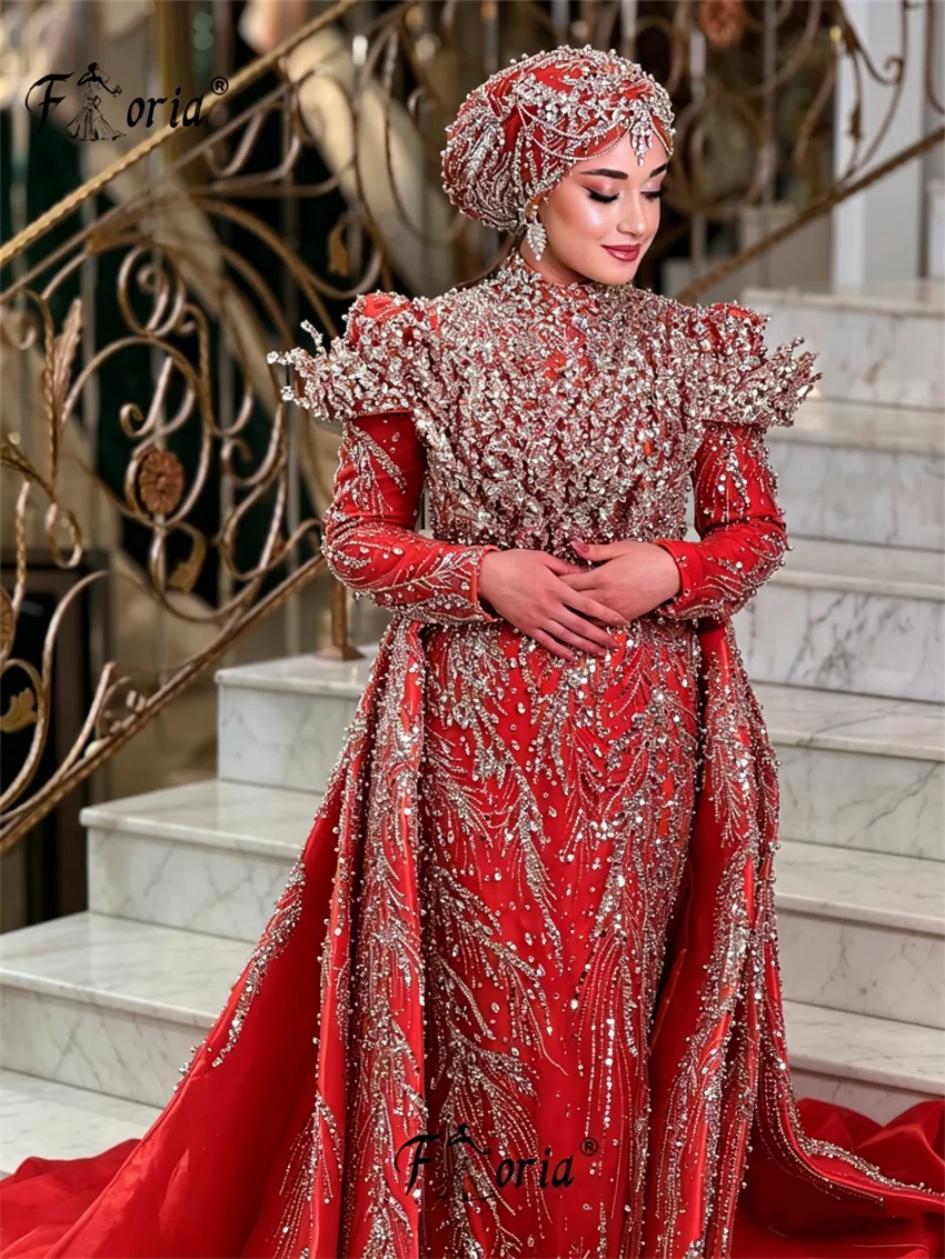 

Роскошное ярко-зеленое мусульманское вечернее платье с тяжелой вышивкой бисером и кристаллами, свадебное платье в стиле Дубай/Саудовская Аравия, официальное праздничное платье, на заказ