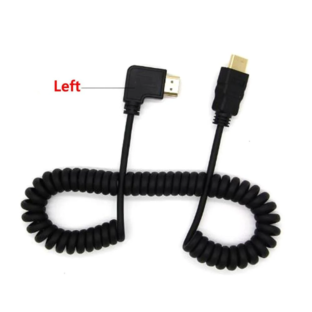 Spring Coiled Spiral Cable 90degree HDTV Male to Male Plug Cable For TV Camera Display 2m HDTV kaben