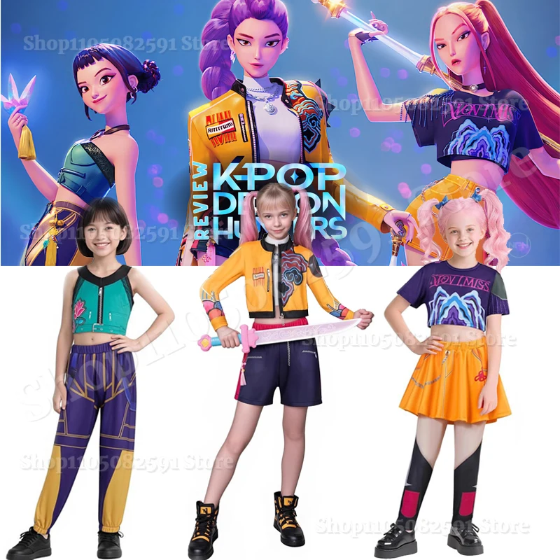 

2025 K POP for Demon Hunters Mira Rumi Zoey Cosplay Costume for Girl Halloween Stage 3D Printed Pattern Role Play Clothes