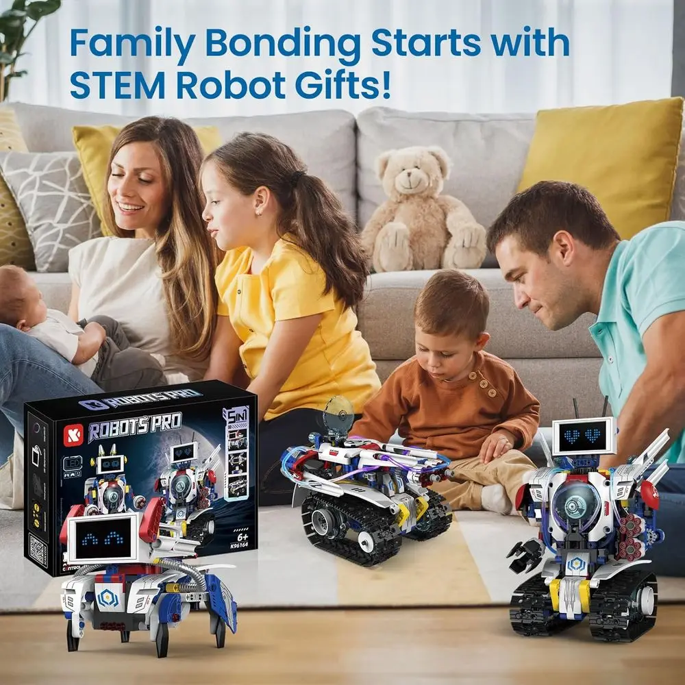 Kit robot STEM pour enfants de 6 à 16 ans : codage à distance et contrôlé par application, jouet de blocs de construction éducatifs rechargeable (603 pièces)